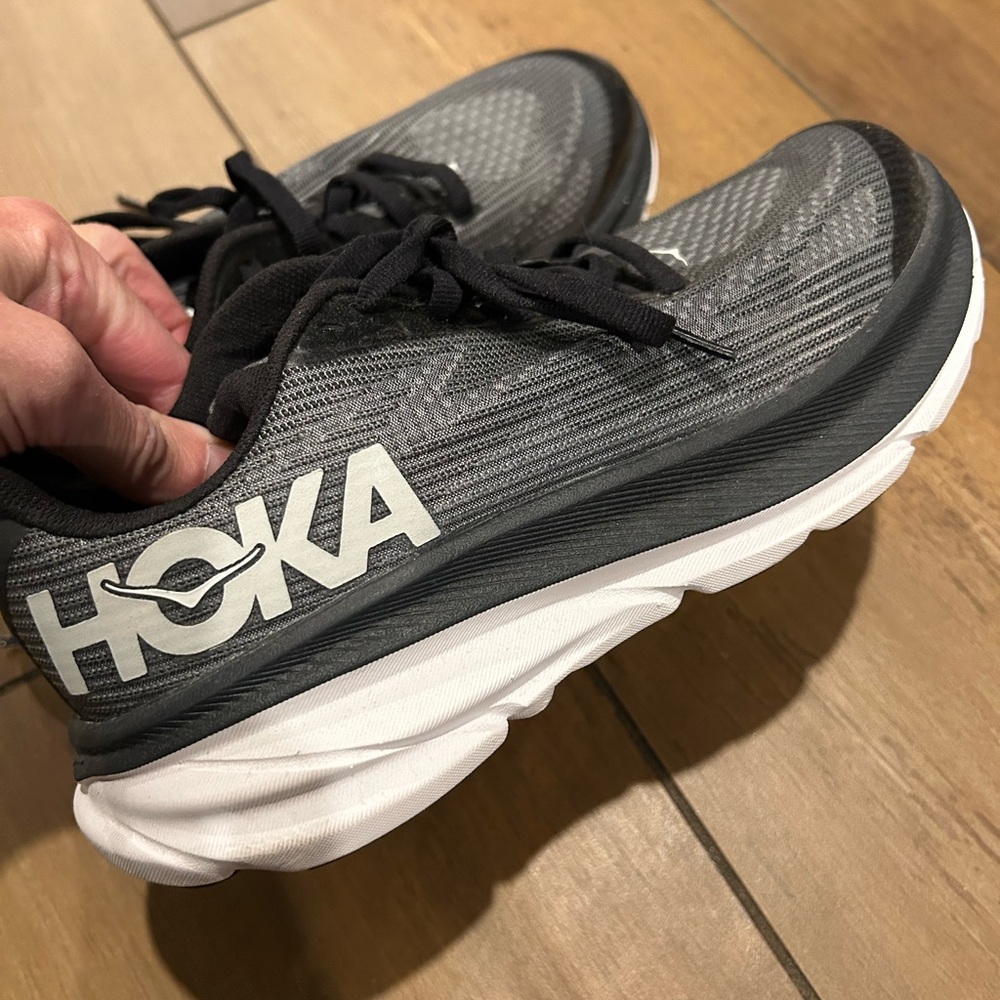 Hoka Clifton Black and White Athletic Sneakers - Picture 2 of 6
